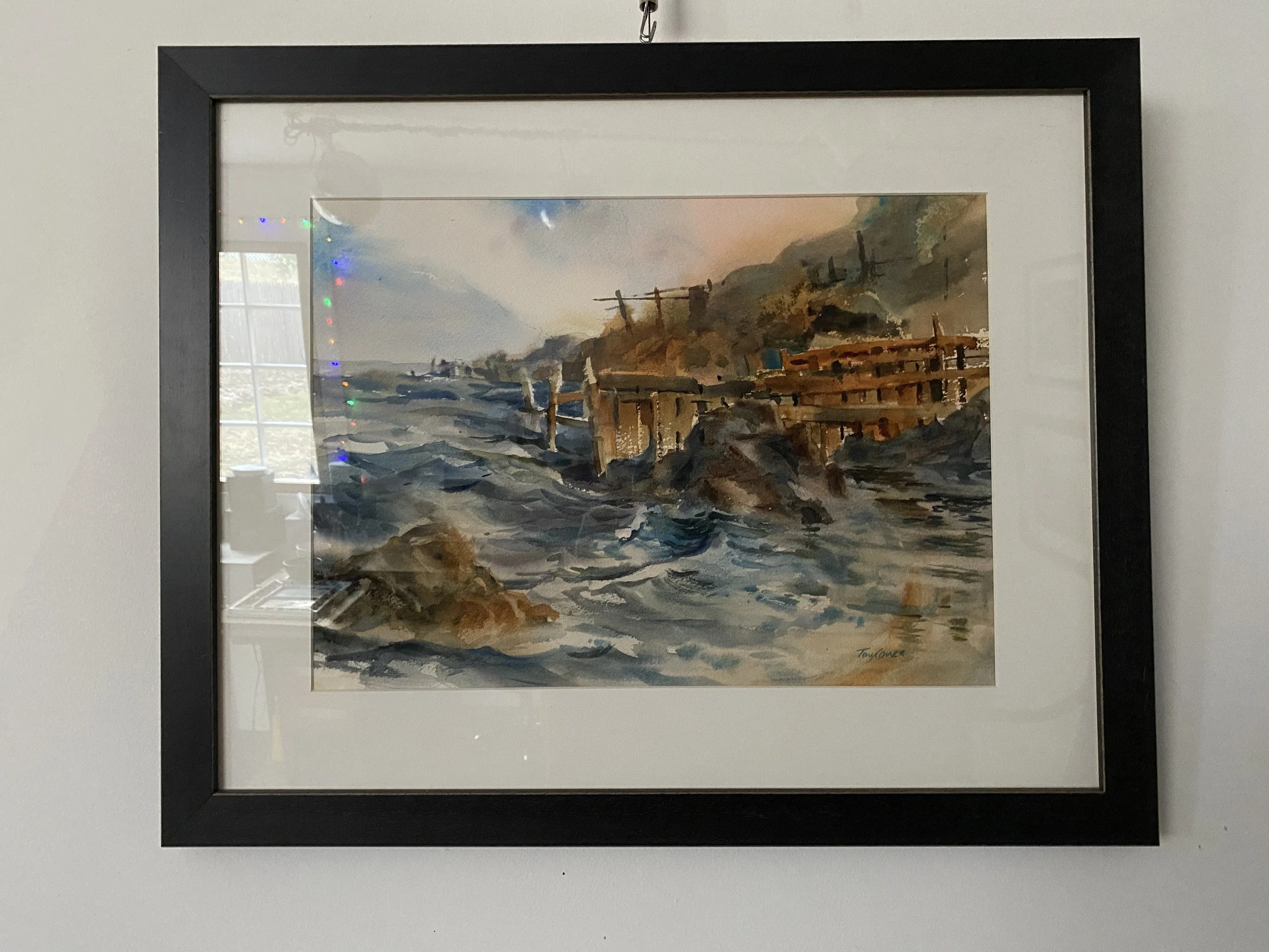 Timber Jetty - original watercolor seascape painting by Tony